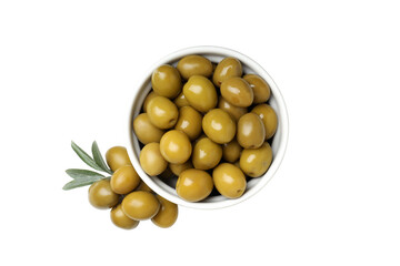 PNG,green olives in a bowl, isolated on white background