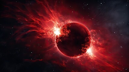 Obraz premium Red planet and moon in the outer space background.