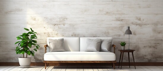 Contemporary white interior design with brick wall aesthetics