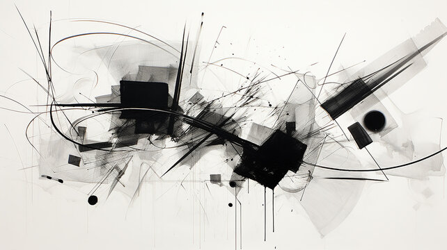 monochrome painting geometric shapes flat abstraction.