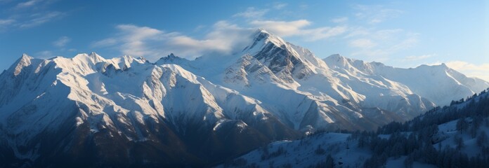 Snowy mountain vista, natures frozen masterpiece in the heart of winter