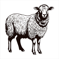 Sheep farm animal woodcut print vector illustration