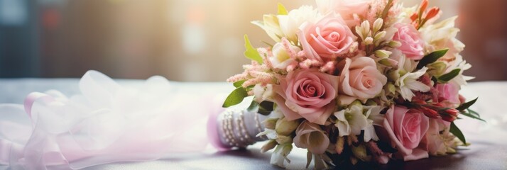 Freshly picked flowers in the bridal bouquet - obrazy, fototapety, plakaty
