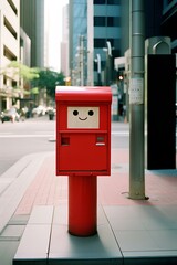 Red and White Mail Box on the street. generative AI