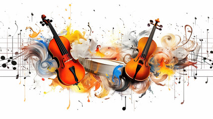 abstract musical background a swirl of multicolored notes on a white background isolated. - obrazy, fototapety, plakaty