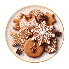 christmas cookies on a plate isolated on transparent background - obrazy, fototapety, plakaty