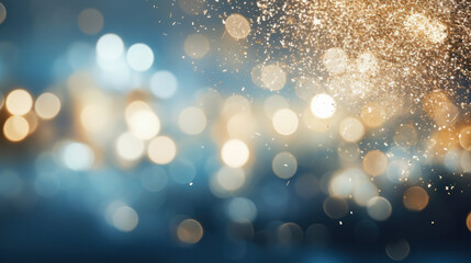 Blue and gold bokeh, spark for Christmas and  Happy New Year for background