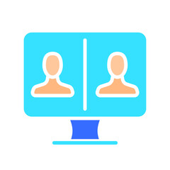 Monitor with two people line icon. Technology, screen, TV, computer, resolution, free time. Vector color icon on a white background for business and advertising.
