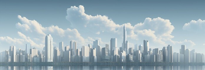 Fototapeta na wymiar Urban skyline with gleaming white skyscrapers, portrayed in 3D rendering