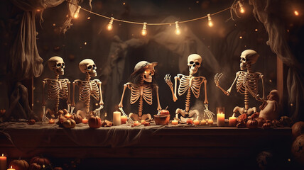 Fototapeta na wymiar halloween banner skeleton party.