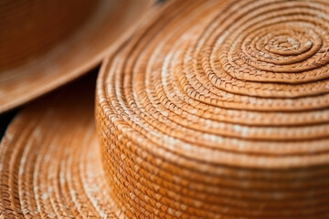 Fototapeta na wymiar Discover the mesmerizing artistry of nature in this close-up macro shot, unveiling the intricate design and exquisite details of handcrafted straw hats, showcasing unique textures