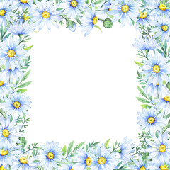 Obraz na płótnie Canvas Floral daisy border, watercolor illustration. White daisy. Floral botanical flower. Frame border ornament