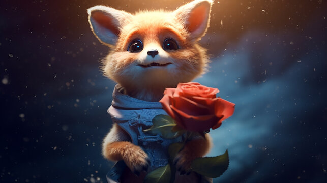 fox astronaut with a rose illustration for children