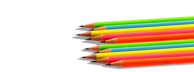 Fototapeta premium Bunch of colourful pencils. Sharp wooden pencils isolated on white background.