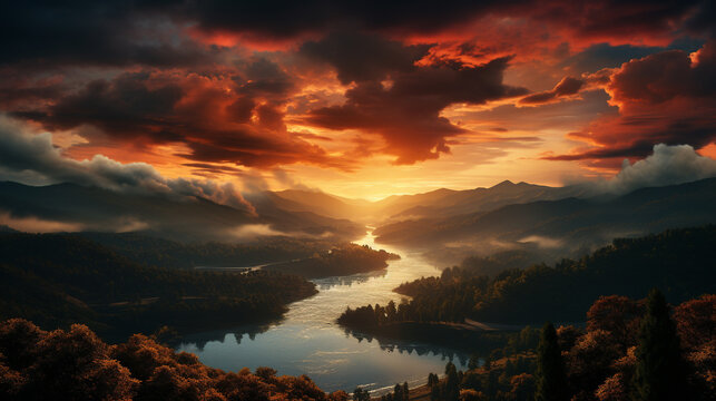 sunset in the mountains HD 8K wallpaper Stock Photographic Image