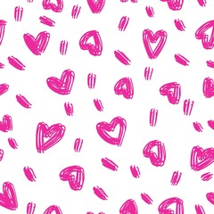 Brush Strokes Pink Hearts Seamless Pattern