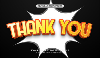 Realistic thank you text effect. Editable 3D cartoon text effect with pow comic effect on a black background