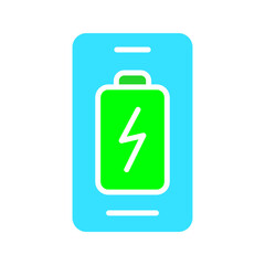 Smartphone with a completely infected battery line icon. Gadget, phone, applications, Internet, technology, communication. Vector color icon on a white background for business and advertising.