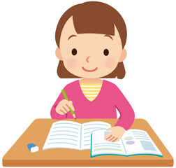 勉強する子供　女の子　小学生　高学年