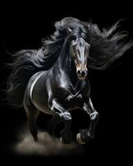 Obraz na płótnie Canvas Jumping black frieze horse
