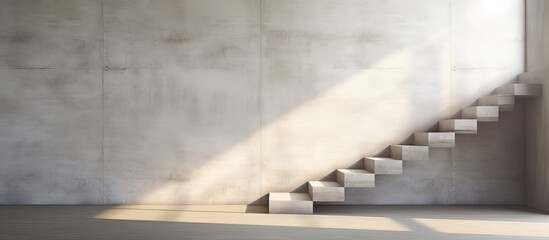 Concrete room with sunlight empty walls and staircase viewed from the side ed mock up