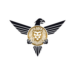 Eagle with lion as logo design. Illustration of an eagle with a lion as a logo design on a white background. - 659904534