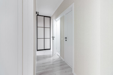 Interior of spacious empty refurbished living room