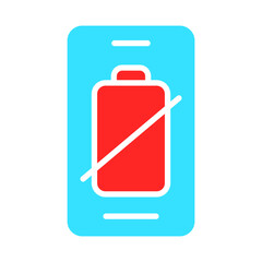 Smartphone with low battery line icon. Gadget, phone, applications, Internet, technology, communication. Vector color icon on a white background for business and advertising.