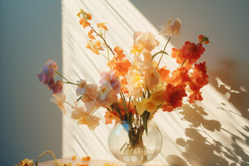 Vase colorful flowers white sun vintage nature wedding bouquet pastel