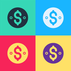Pop art Dollar symbol icon isolated on color background. Cash and money, wealth, payment symbol. Casino gambling. Vector