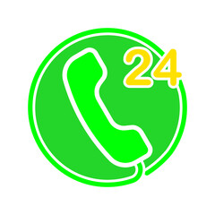 Handset 24 hours line icon. Call, conversation, negotiations, tariff, communication, connection. Vector color icon on a white background for business and advertising.