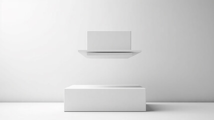 the podium is white levitating in space.