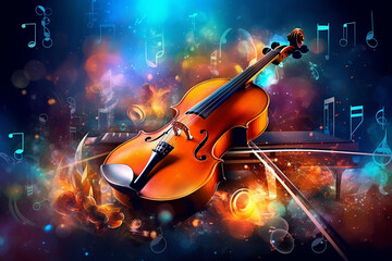 colorful neon background musical style theme abstract musical instruments 3d layout.