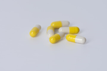 medicine, capsules on white background.
