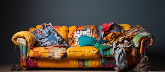 Colorful male clothing in disarray on light couch