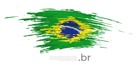 Brazil flag. Brush painted brazilian flag on a white background. Brush strokes, grunge. Vector design national poster, template. Place for text.  State patriotic banner of brazil, flyer. Copy space