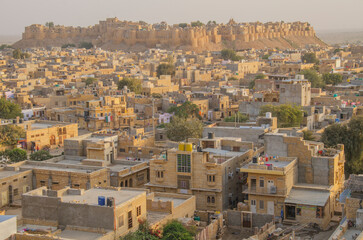 Jaisalmer fort and city during sunset, Rajasthan, India. 