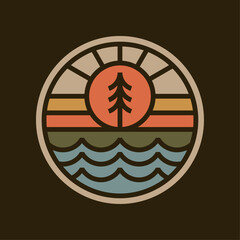 Mountain outdoor adventure circle emblem badge illustration