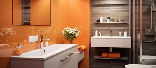 Contemporary bathroom in brown and orange hues