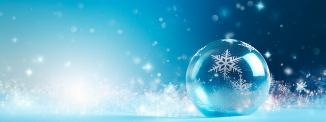 Fototapeta premium Christmas ball on a blue background. Generative AI.