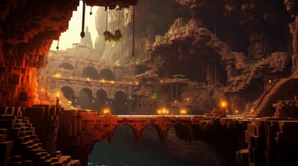 Ancient city render. Underground city concept. 3D Render. Cave village.