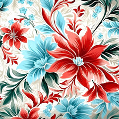 Fototapeta na wymiar Blue textile background blossom design spring art floral vintage seamless wallpaper pattern flower nature