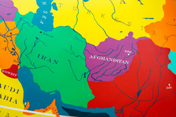 Colorful map of middle east countries afghanistan iran iraq - obrazy, fototapety, plakaty