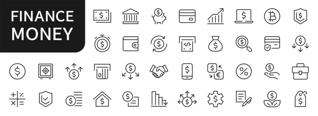 Finance & Money line icons set. Money icon. Finance, Payment, Money, Banking, Cash, Card icon. Vector