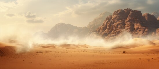The wind stirs up dust in desert regions With copyspace for text - obrazy, fototapety, plakaty