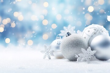 Fototapeta na wymiar Festive Christmas Baubles and Snowflakes Background