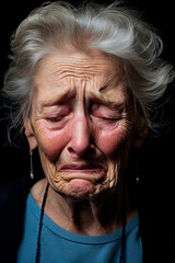 old grandmother is sad and crying. Generative AI.