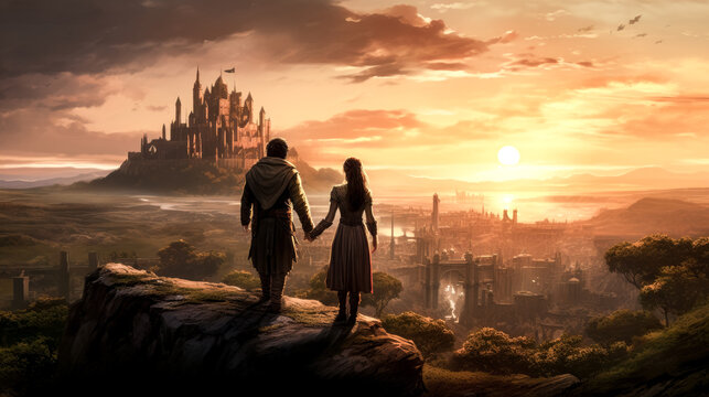 As the sun sets, two individuals stroll through the town in the image referenced as ThatOtherGuy looks on.