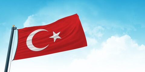 Turkey Flag is waving on the isolated sky background.