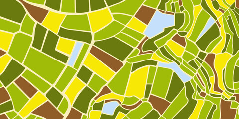 aerial top view Land with green fields sown in countryside in spring day Land with cultivated plants of rice fields.Vector background perfect for wallpaper or design elements © isoon